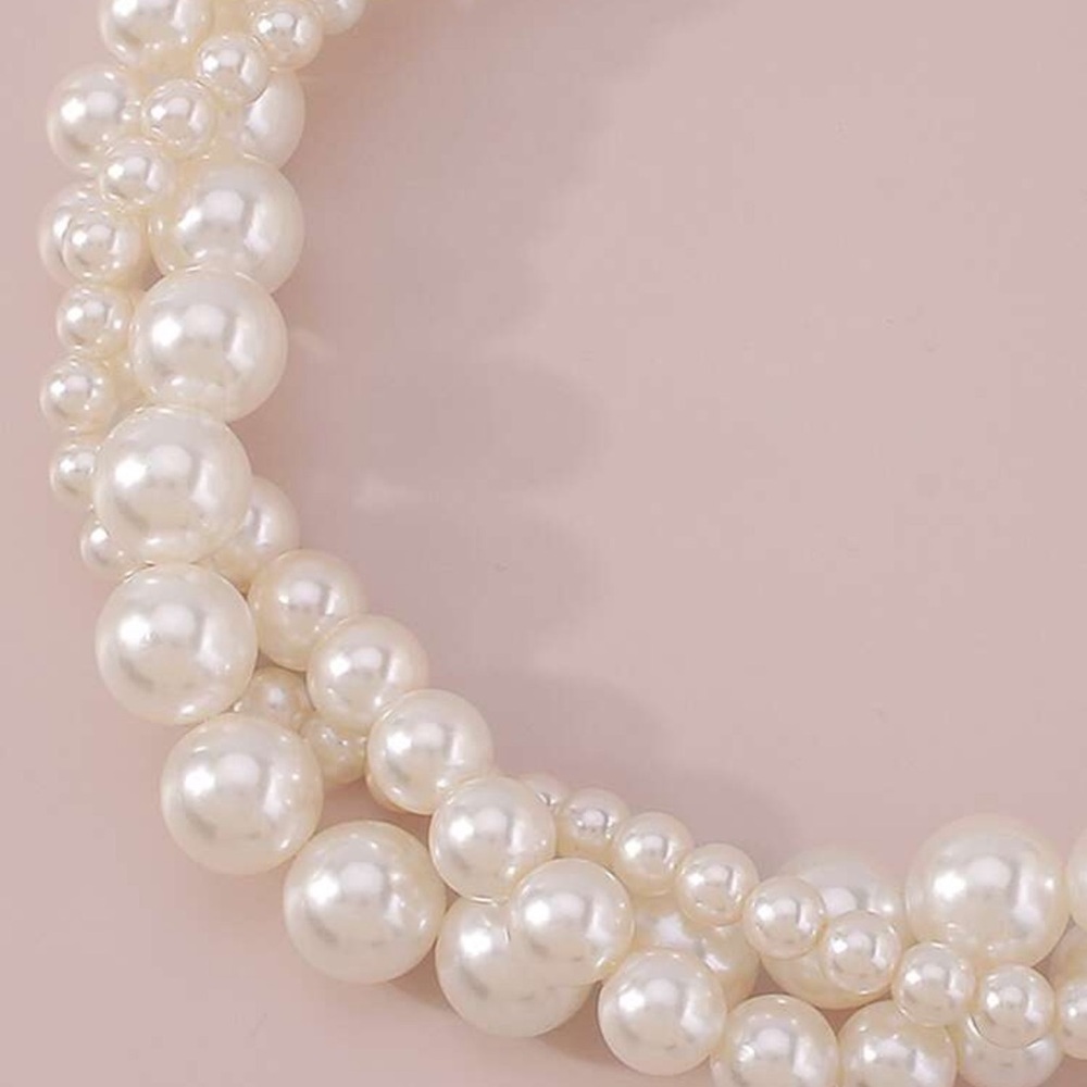 New! Vegan Pearl Multi-Strand Twisted Choker Necklace - Picture 2 of 3
